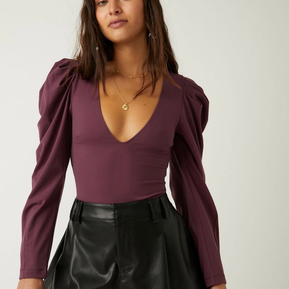 Free People Va Va Voop Bodysuit- Precious Wine Womens Medium